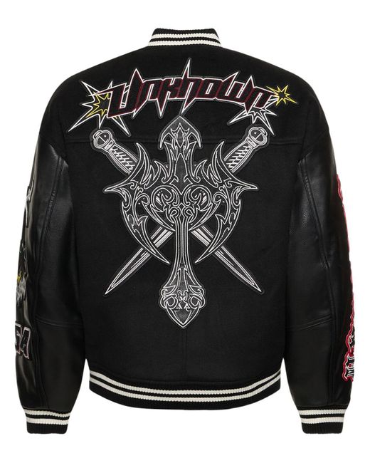 Unknown Black Logo Embroidered Tech Varsity Jacket for men