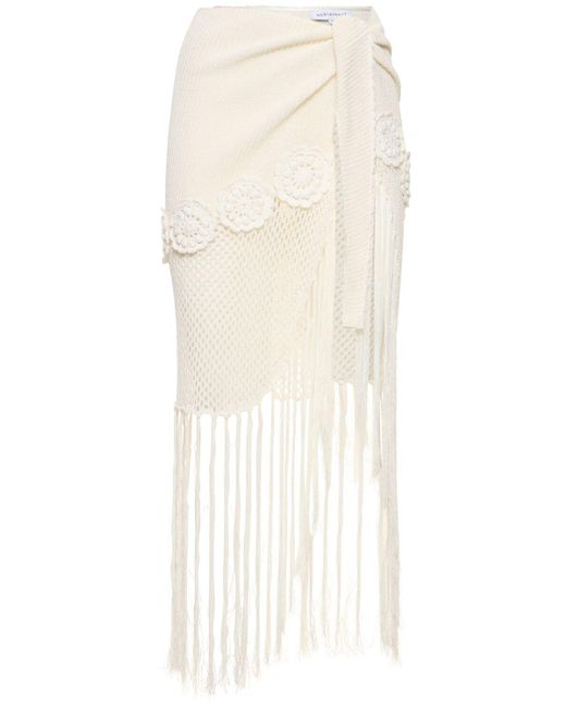 WeWoreWhat White Fringed Crochet Cotton Blend Sarong