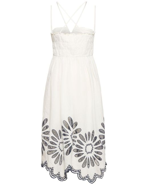 Ulla Johnson White Beatrice Linen & Cotton Midi Dress