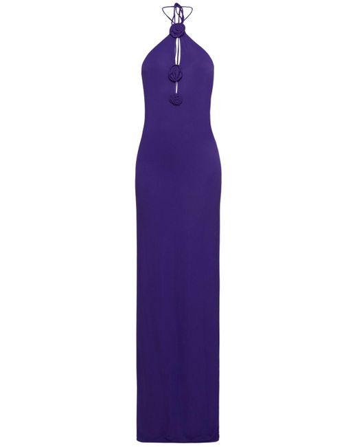 Magda Butrym Purple Long Jersey Halter Dress W/Roses