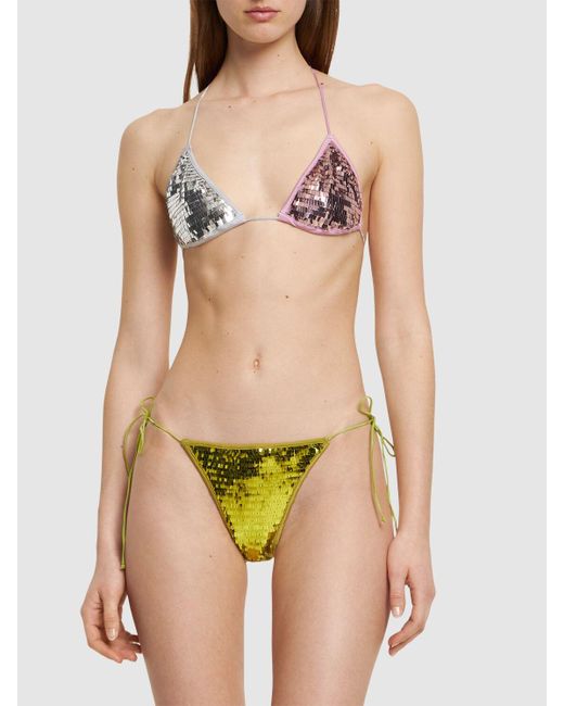 Oseree Multicolor Microkini Sequined Triangle Bikini