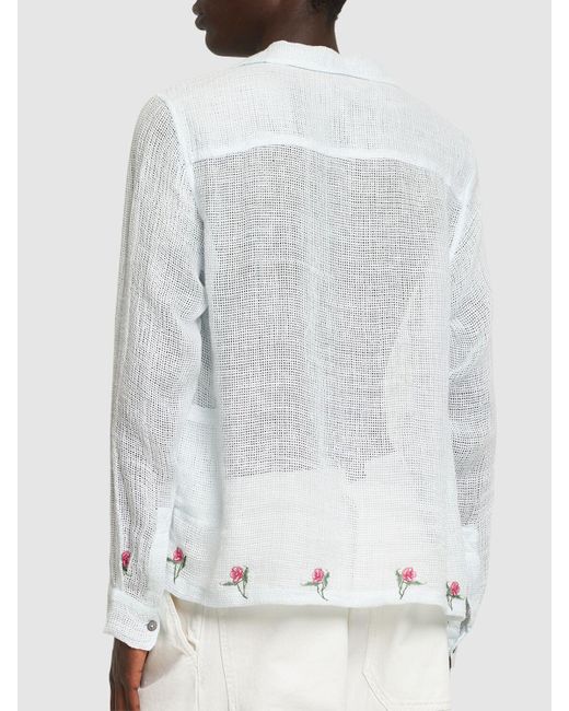 BAZISZT Leinenhemd Mit Stickerei "flower" in White für Herren