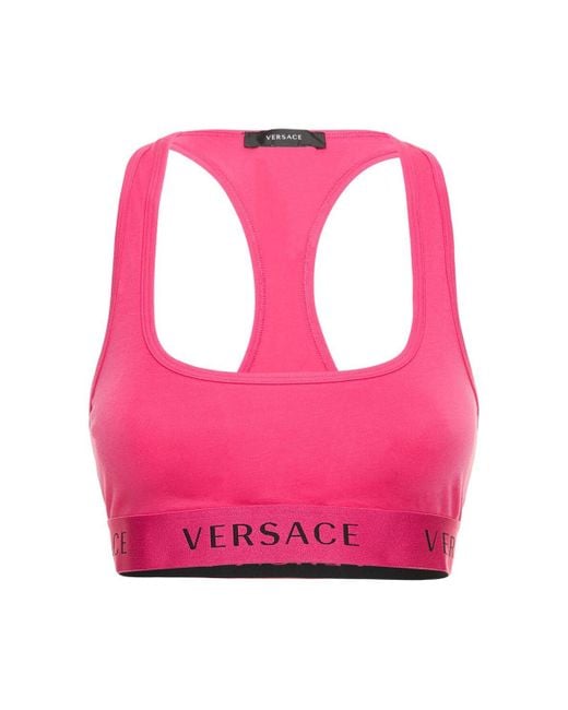 Versace Logo Cotton Stretch Jersey Bra Top in Fuchsia (Pink) Lyst UK