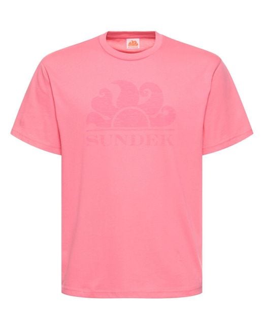 Sundek Pink Logo Print Cotton Jersey T-shirt for men