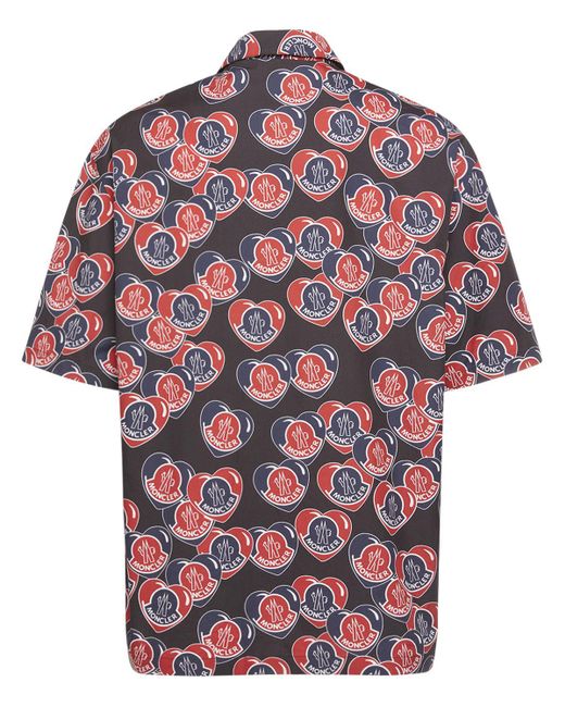 Moncler Red Heart Printed Cotton Poplin Shirt for men