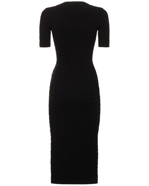Valentino Black Stretch Knit Logo Midi Dress