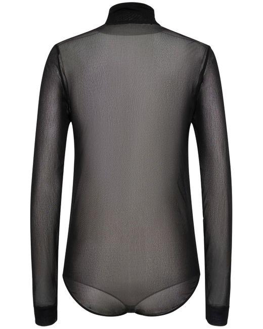 Maison Margiela Black Sheer Viscose Jersey T-Neck Bodysuit