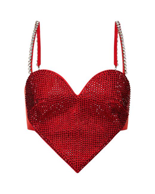 Area Red Embellished Heart-Shaped Wool Crop Top