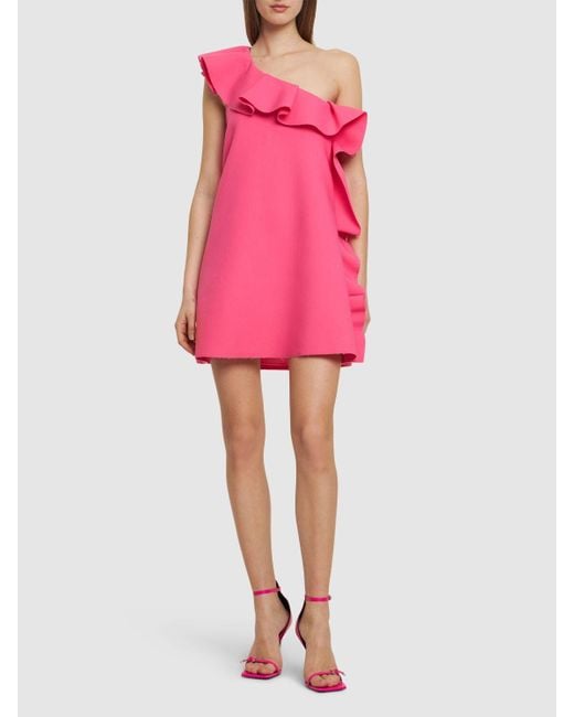 MSGM Pink One-Shoulder Ruffled Mini Dress