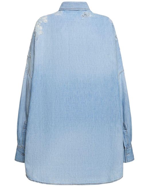 Ermanno Scervino Blue Embroidered Cotton Blend Oversize Shirt