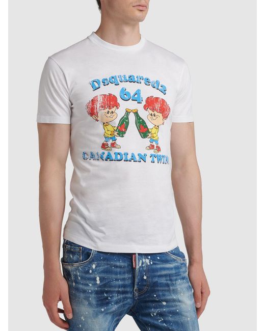 DSquared² Gray Canadian Twins Printed Cotton T-Shirt for men