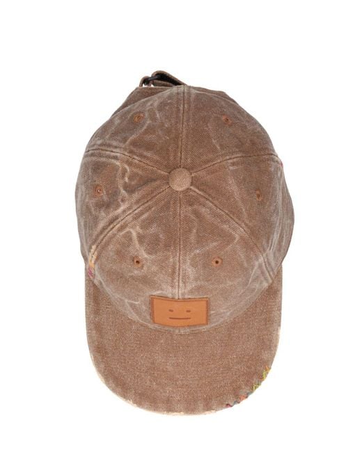 Acne Brown Cunov Distressed Canvas Baseball Hat for men