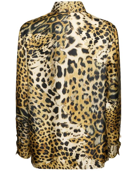 Camicia in twill di seta leopard di Roberto Cavalli in Metallic