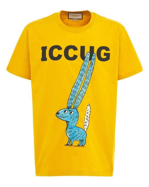 Gucci Yellow Iccug Animal Print Cotton T-shirt for men