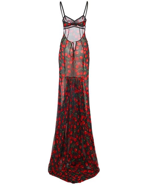 Dolce & Gabbana Purple Donna Cherry Printed Silk Chiffon Gown