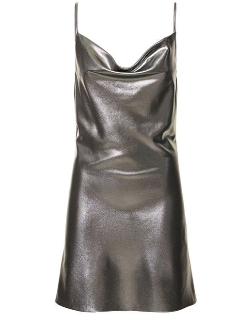 ROTATE BIRGER CHRISTENSEN Gray Metallic Draped Mini Slip Dress