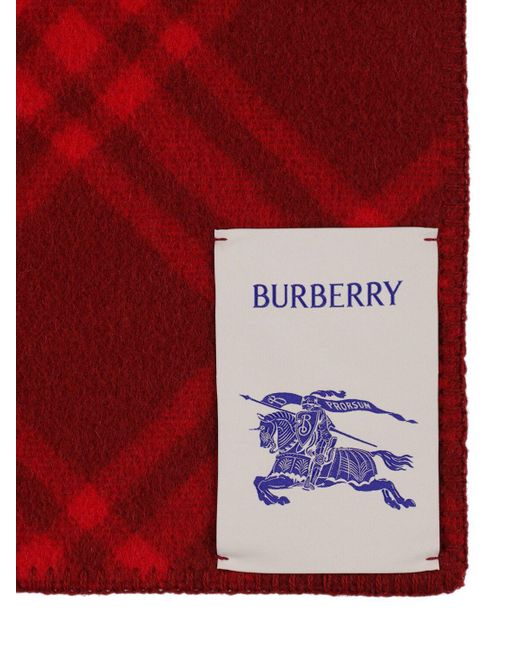 Burberry Red Check Wool Scarf W/ Logo