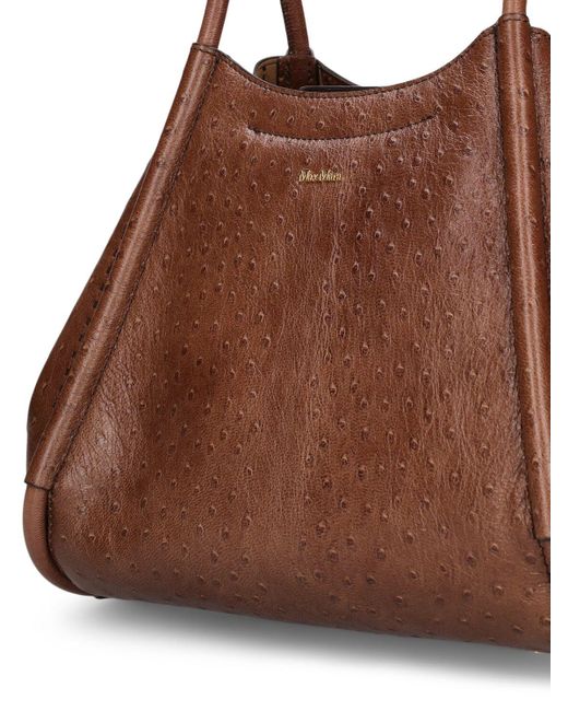 Max Mara Brown Small Marin Ostrich Embossed Tote Bag