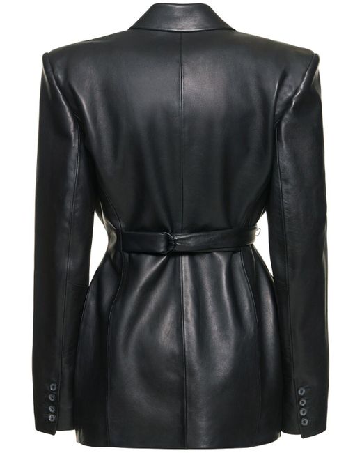 Magda Butrym Black Leder-blazer Mit Bindeband