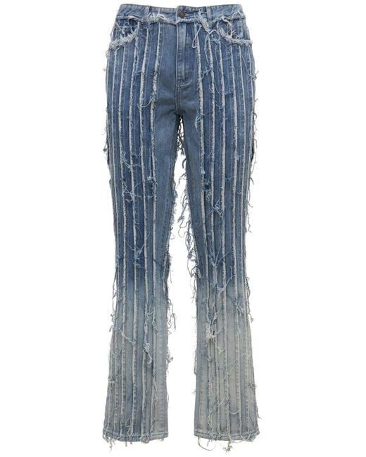 Jaded London Blue Frayed Paneled Straight Leg Jeans for men
