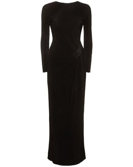 Robe longue en jersey plissé vertical Giorgio Armani en coloris Black