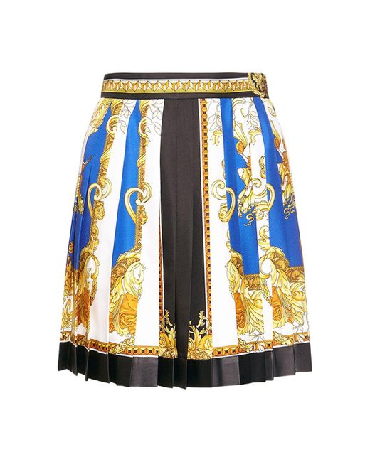 Versace Multicolor Printed Pleated Silk Twill Mini Skirt