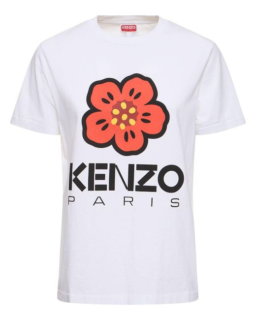 KENZO White T-shirt Aus Baumwolljersey Mit Blume "boke"