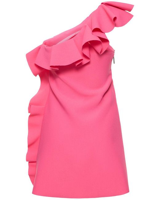 MSGM Pink One-Shoulder Ruffled Mini Dress
