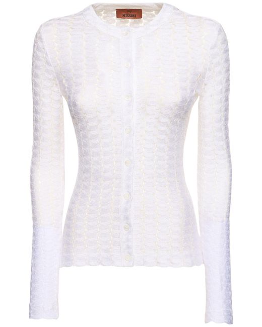 Missoni White Solid Lace Buttoned Cardigan