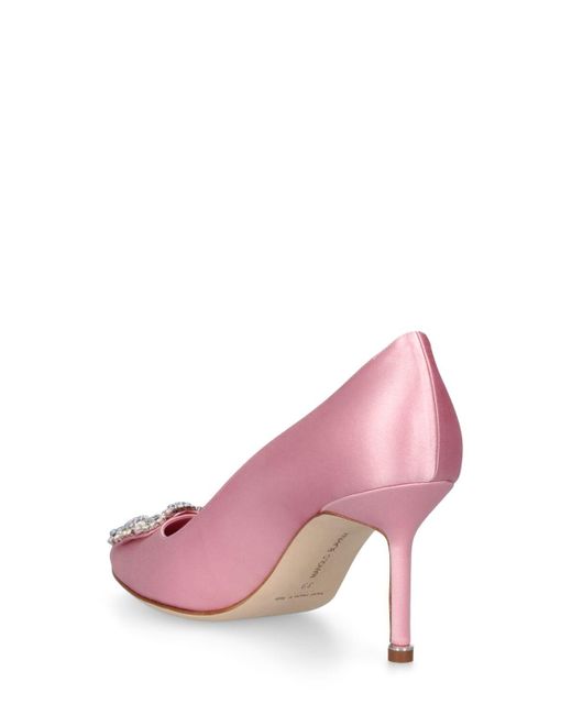 Zapatos de tacón hangisi de satén 70mm Manolo Blahnik de color Pink
