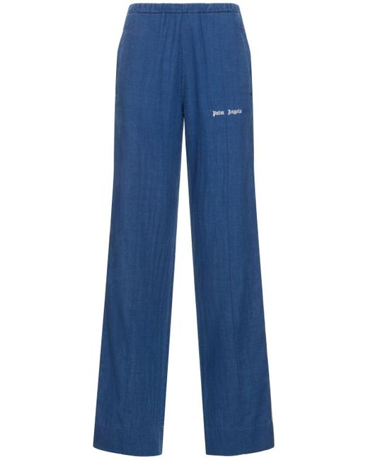 Palm Angels Blue Cotton Chambray Track Pants