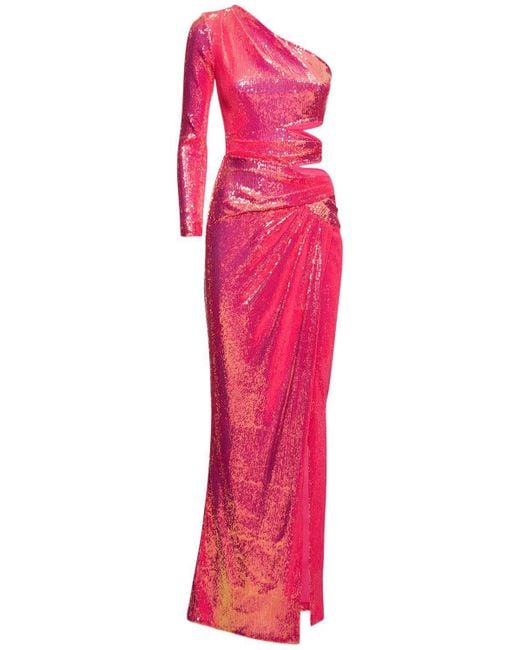 Zuhair Murad Pink One Shoulder Sequined Long Dress W/slit