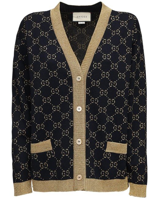 Gucci gg Supreme Cotton & Lurex Cardigan in Blue/Gold (Black) Lyst Canada
