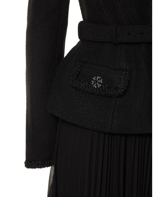 Vestido midi de punto boucle y chifon Self-Portrait de color Black