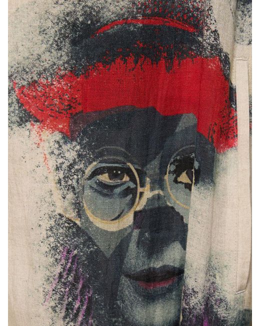 Cappotto in lino stampato di Yohji Yamamoto in Multicolor da Uomo