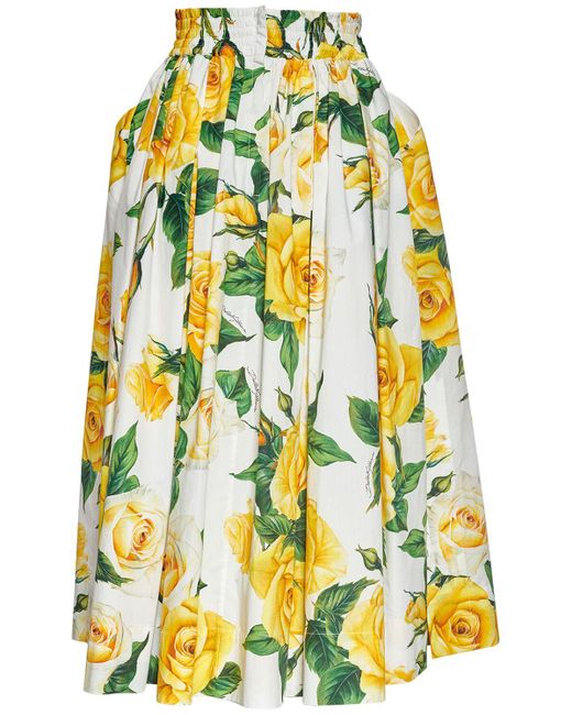 Falda midi de popelina de algodón plisado Dolce & Gabbana de color Yellow