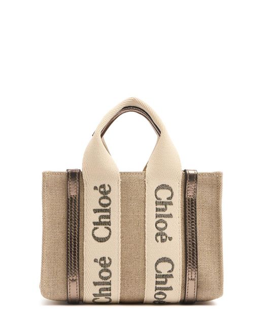 Chloé Mini Woody キャンバストップハンドルバッグ Natural