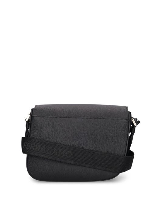 Ferragamo Black Fiamma Leather Crossbody Bag for men