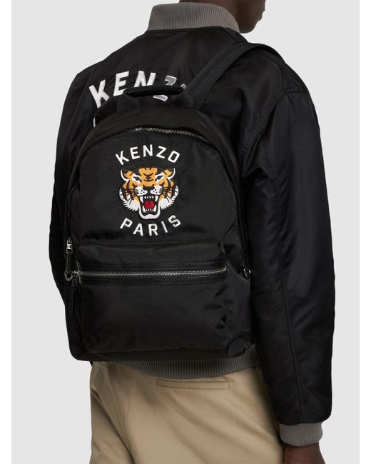 KENZO Black Tiger Embroidery Backpack for men