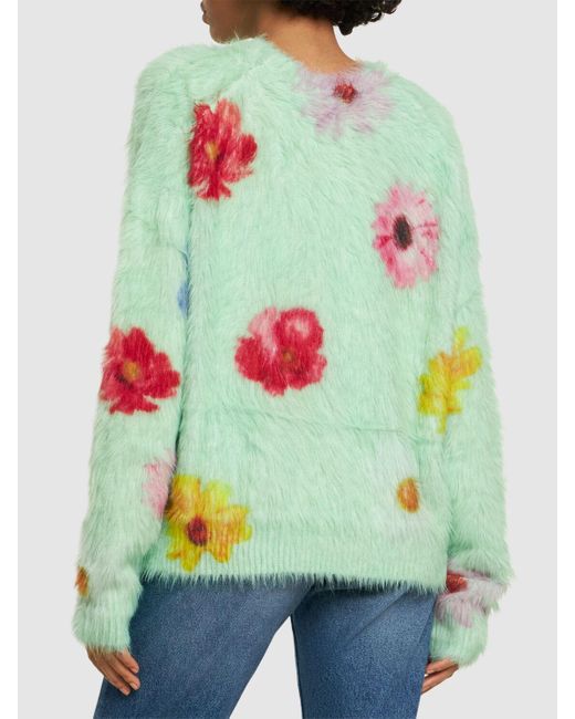Acne Green Flowers Oversized Furry Sweater