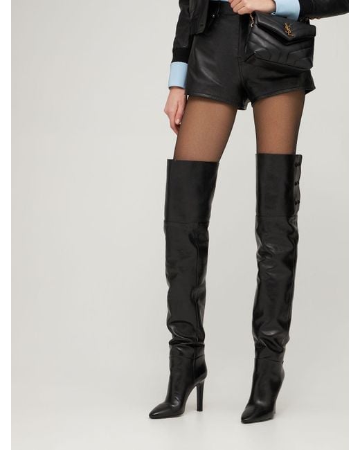 Saint Laurent 105mm Jane Leather Over the knee Boots in Black Lyst