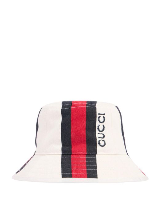 Gucci White Web Detail Cotton Bucket Hat for men