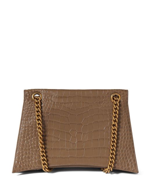 Balenciaga Brown Medium Crush Embossed Leather Chain Bag