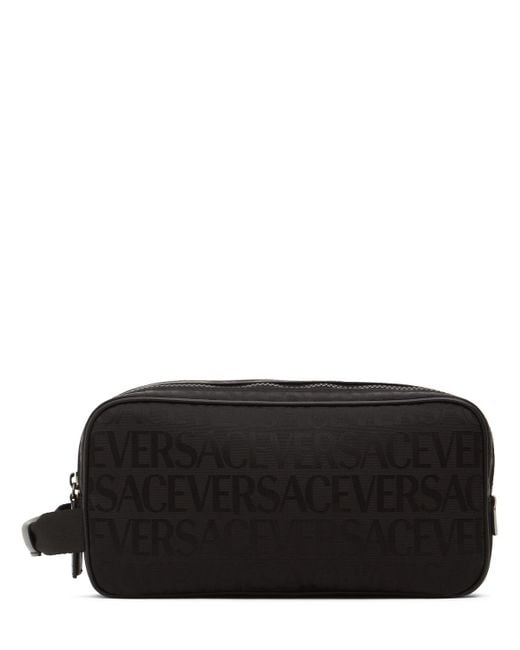 Versace Black Logo Jacquard Nylon Toiletry Bag for men