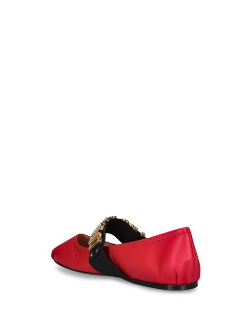 Moschino Red 10mm Leather Ballerina Flats