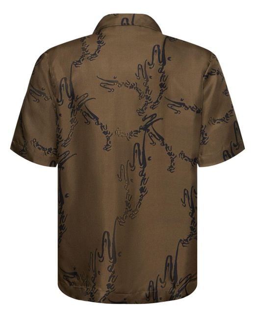 Nanushka Green Printed Silk Twill Bowling Shirt for men
