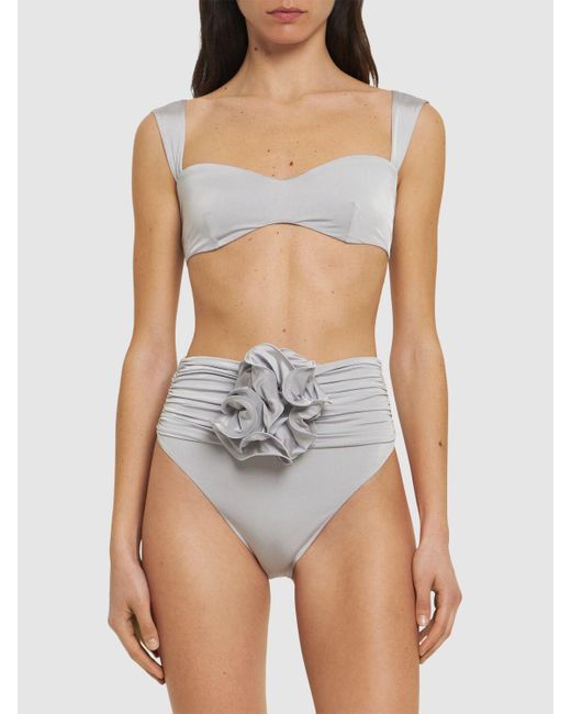 Slip bikini vita alta in lycra con fiore di Magda Butrym in Gray