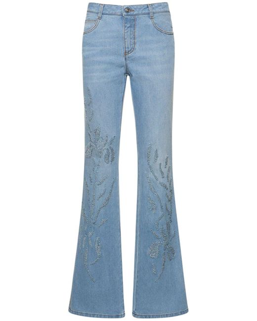 Ermanno Scervino Blue Embroidered Denim Mid Rise Flared Jeans