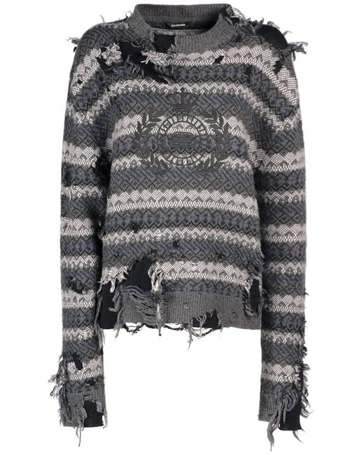 Suéter de punto de lana desgastado Balenciaga de color Black