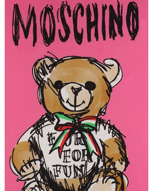 Moschino Pink Teddy Bear Silk Twill Scarf